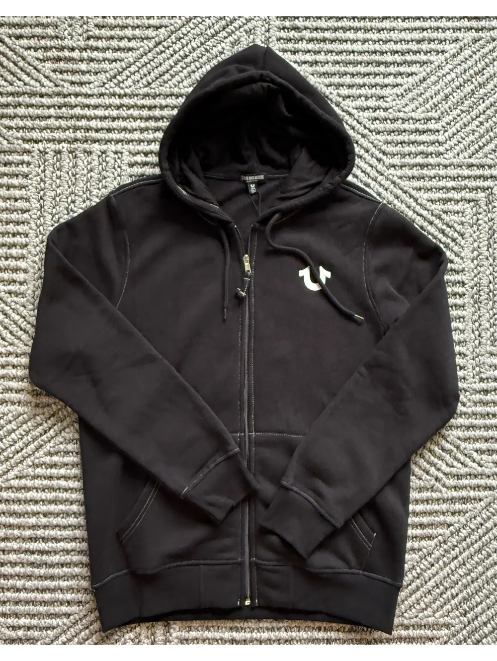 NWT True Religion Sherpa Puff Print Logo Zip Hoodie size M